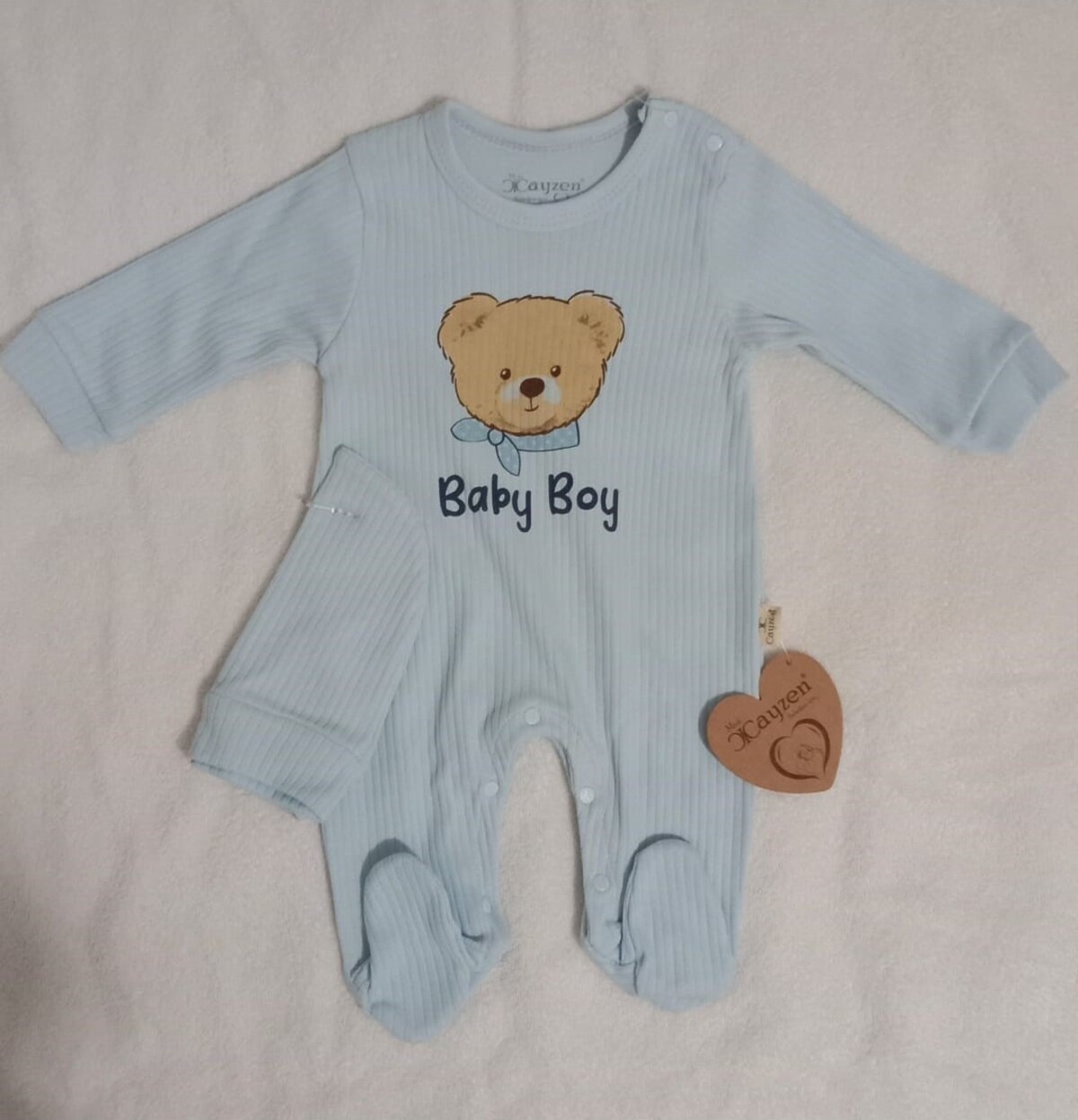 My Baby Kumsal CAYZEN Erkek Bebek Şapkalı Tulum 2li Set 0 - 3 ay 1097 görsel 2