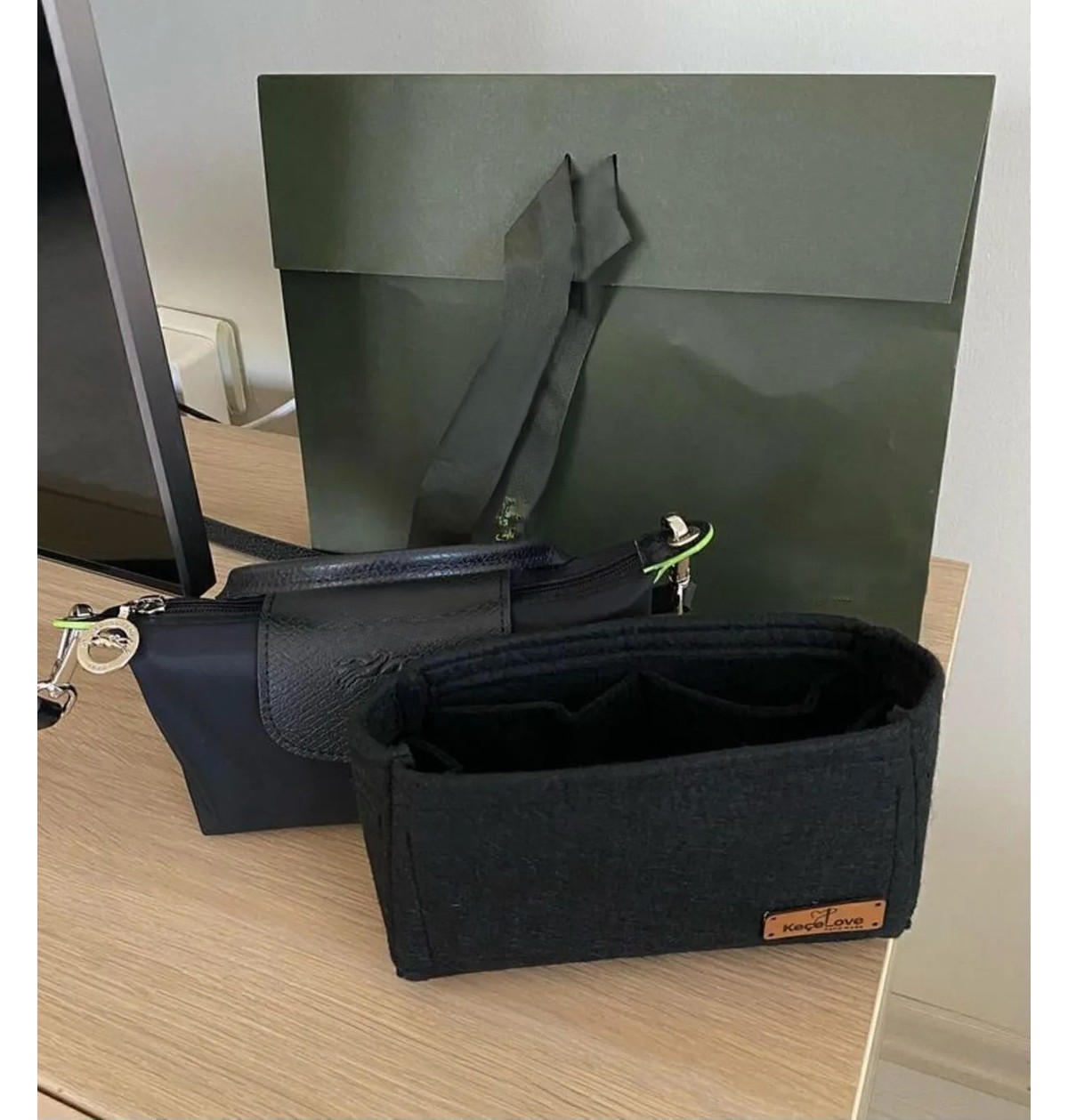 Keçe Love Longchamp Mini Pouch Çanta içi Düzenleyici, Çanta içi Organizer görsel 7