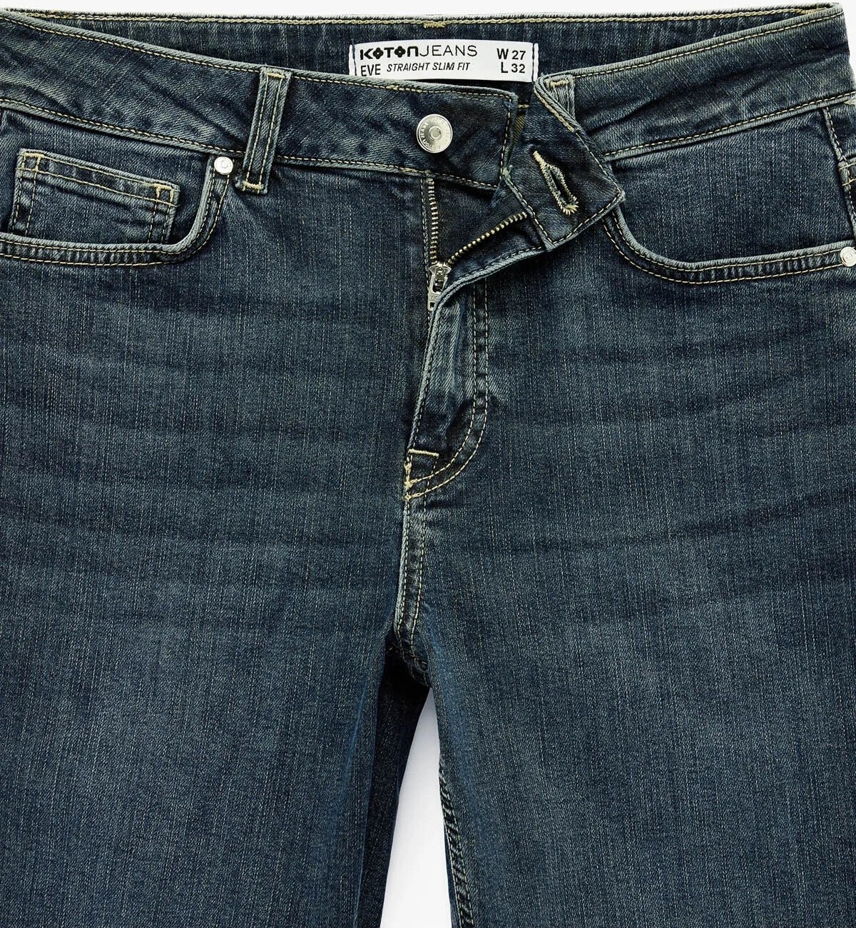 Koton Straight Fit Mavi Kadın Jean Pantolon 6SAL40060MD görsel 7