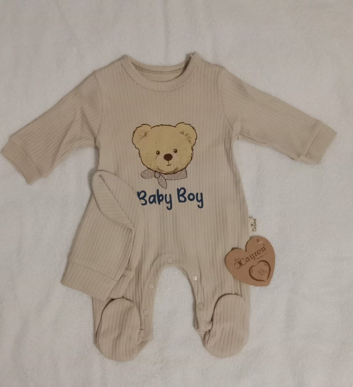 My Baby Kumsal CAYZEN Erkek Bebek Şapkalı Tulum 2li Set 1097 görsel 2