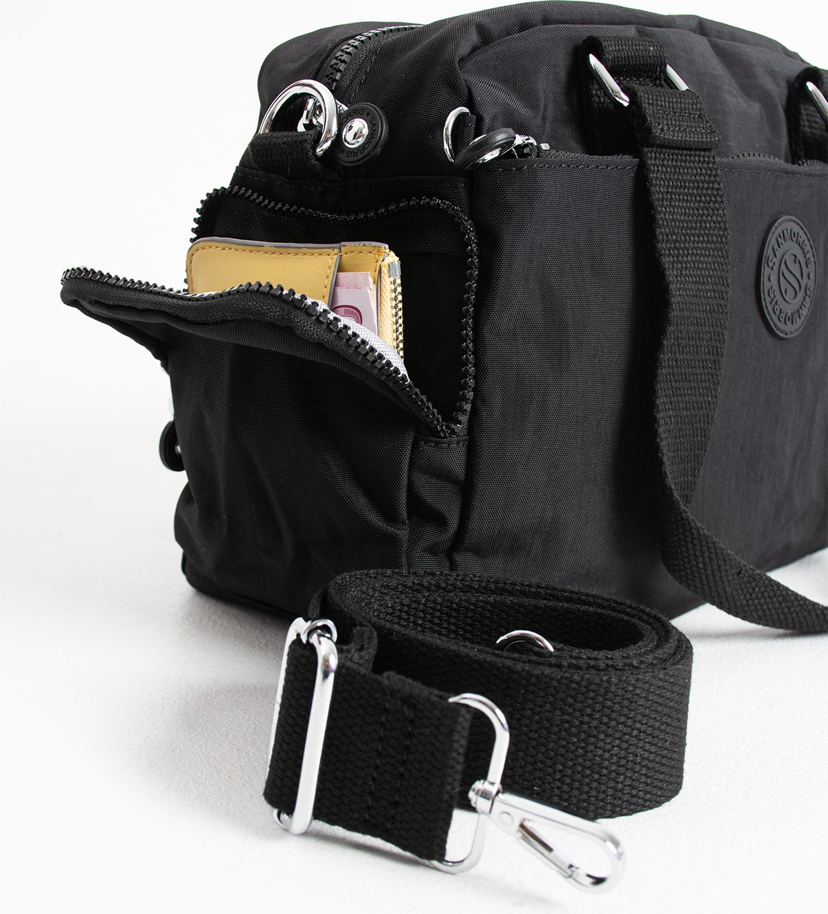 Sanmorris Unisex Krinkıl Kumaş Omuz ve Çapraz Askılı Siyah Renkli Çanta görsel 5