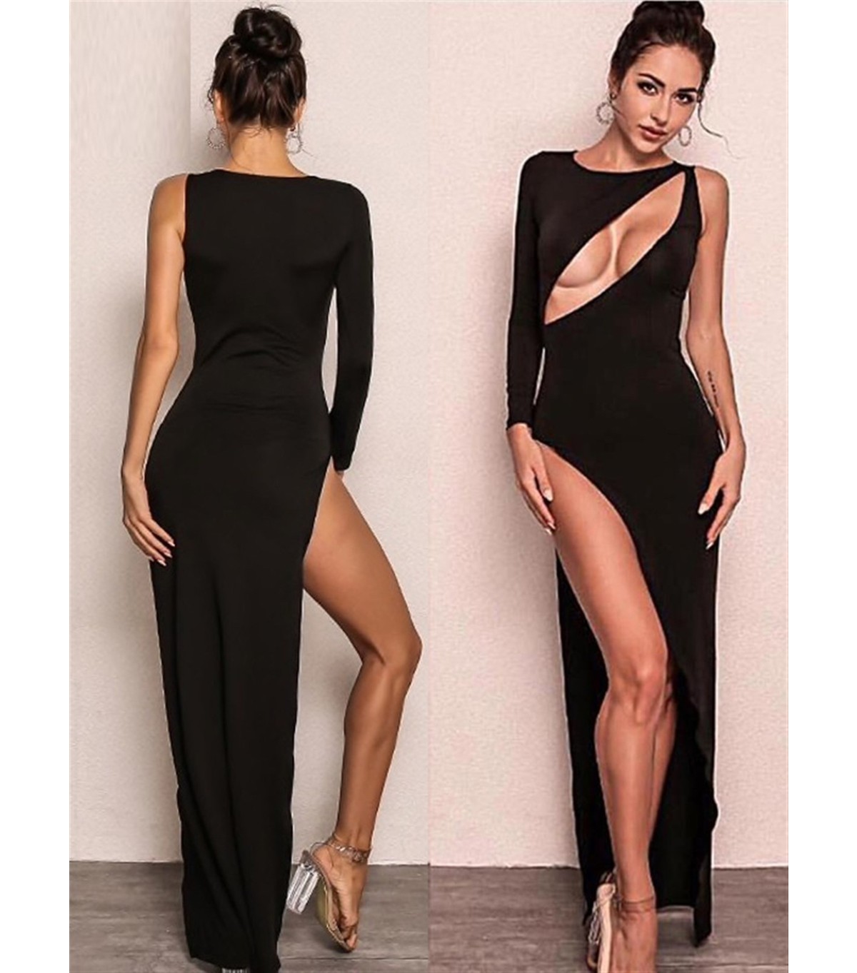 Beruflic Derin Dekolteli Uzun Yırtmaçlı Elbise Under Moda görsel 4