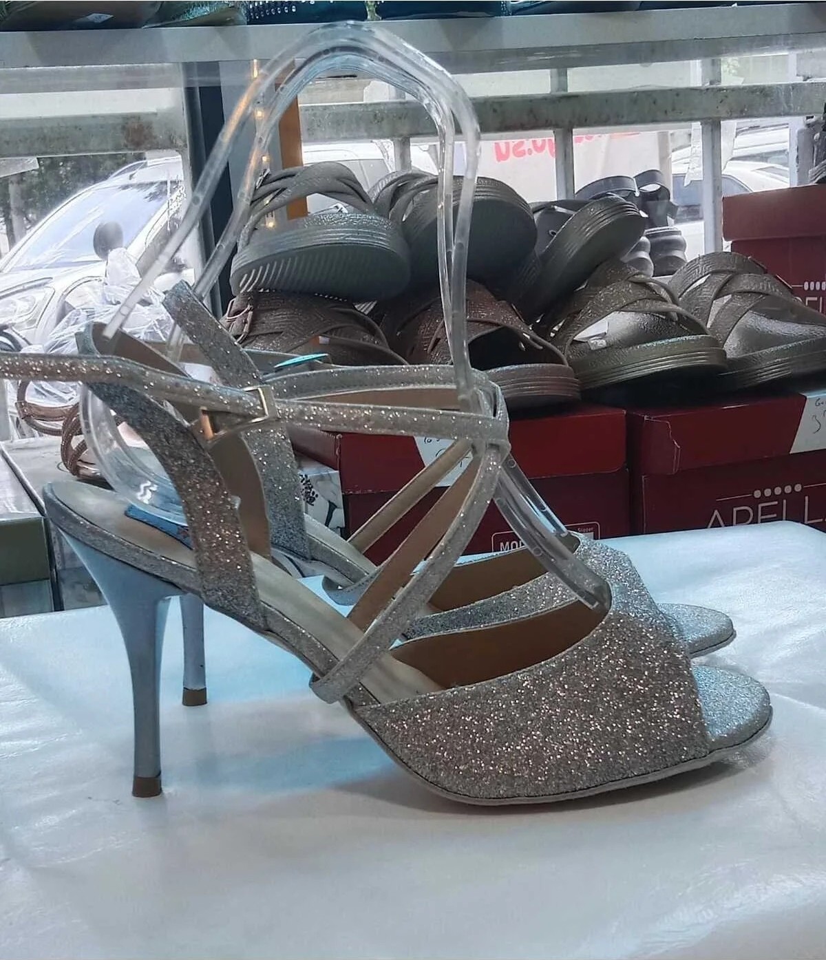 Bitangosu Gümüş Simli 8,5 cm 13 Pont Açık Topuk Tango, Dans ve Salon Ayakkabısı El Emeği Özel Seri Üretim görsel 5