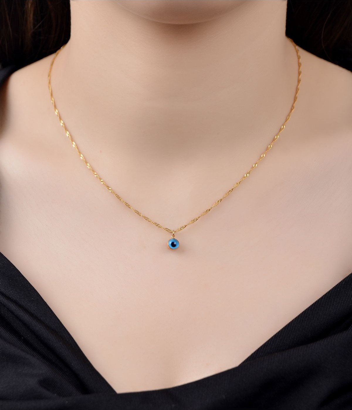 Kuyumcu Nurettin 3 gr (Gram) Nazar Boncuklu Singapur Zincir 22 Ayar Altın