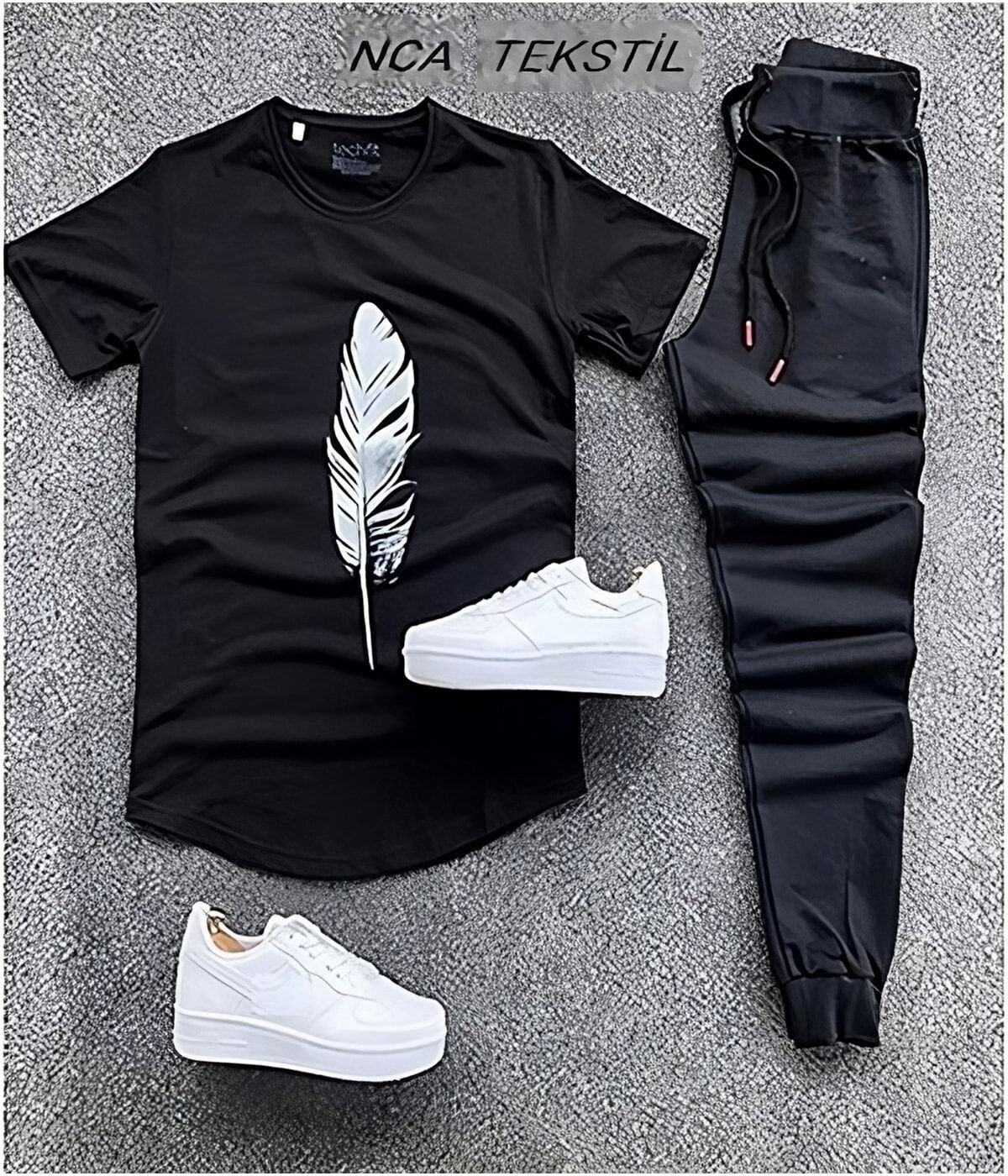 Yoho Sport Tüy Baskılı Original Ünisex Yazlık T-Shirt ve Eşofman Altı 2 Li Set Combin Takım