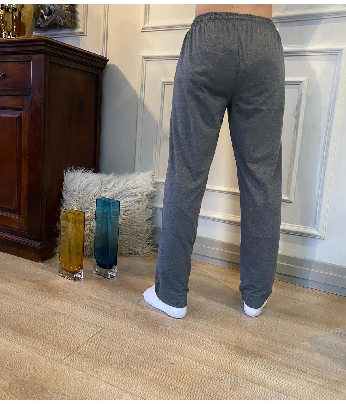 Düven Erkek Siyah Düz Paça Penye %100 Pamuklu Standart Fit Pijama Altı Normal Kesim Beli Lastikli Cepli görsel 6