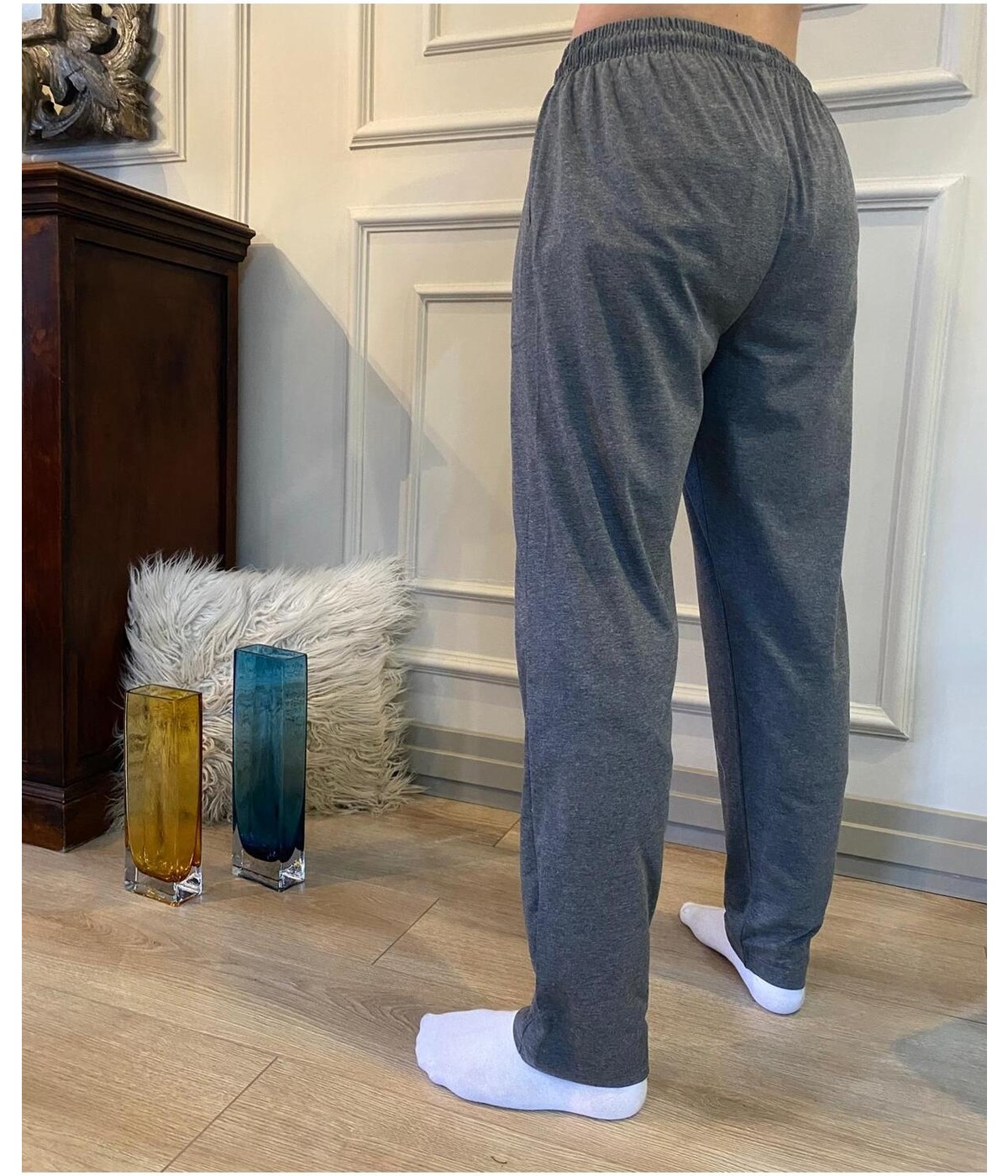Düven Erkek Siyah Düz Paça Penye %100 Pamuklu Standart Fit Pijama Altı Normal Kesim Beli Lastikli Cepli görsel 7