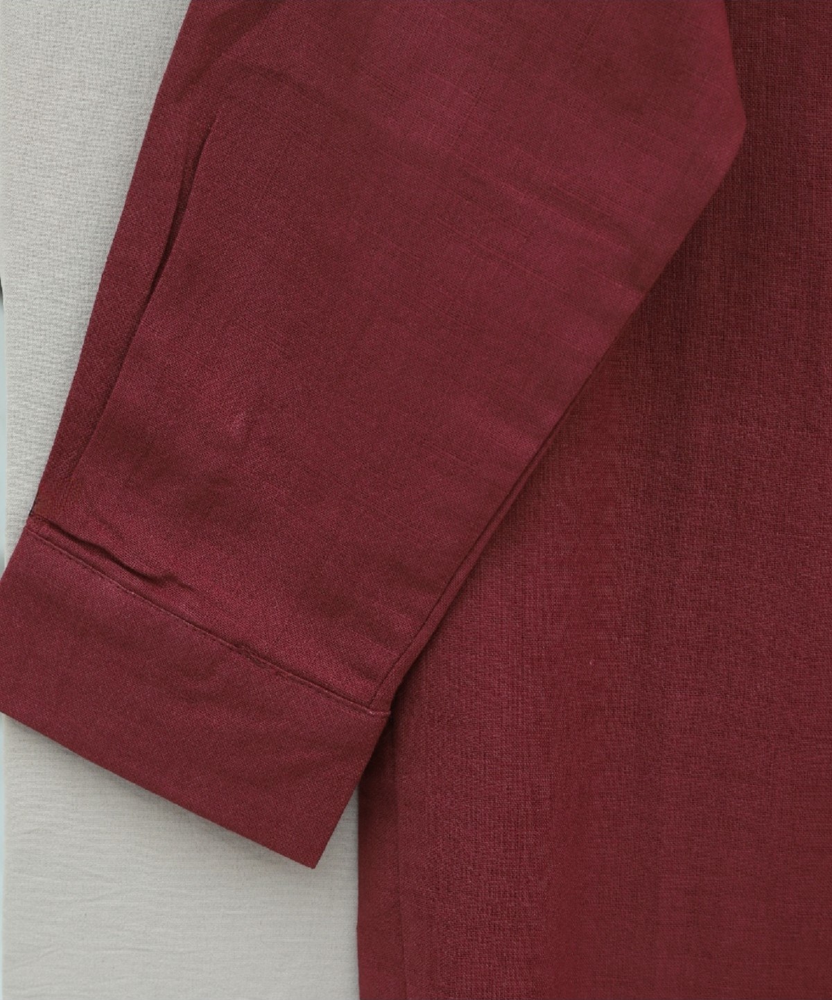 Moda Morfo Düğmeli Keten Gömlek -Bordo görsel 5