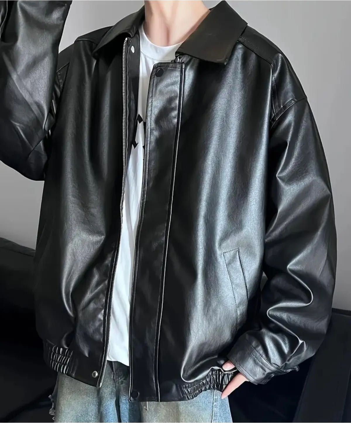 Çerme Oversize Unisex Vintage Deri Ceket görsel 3
