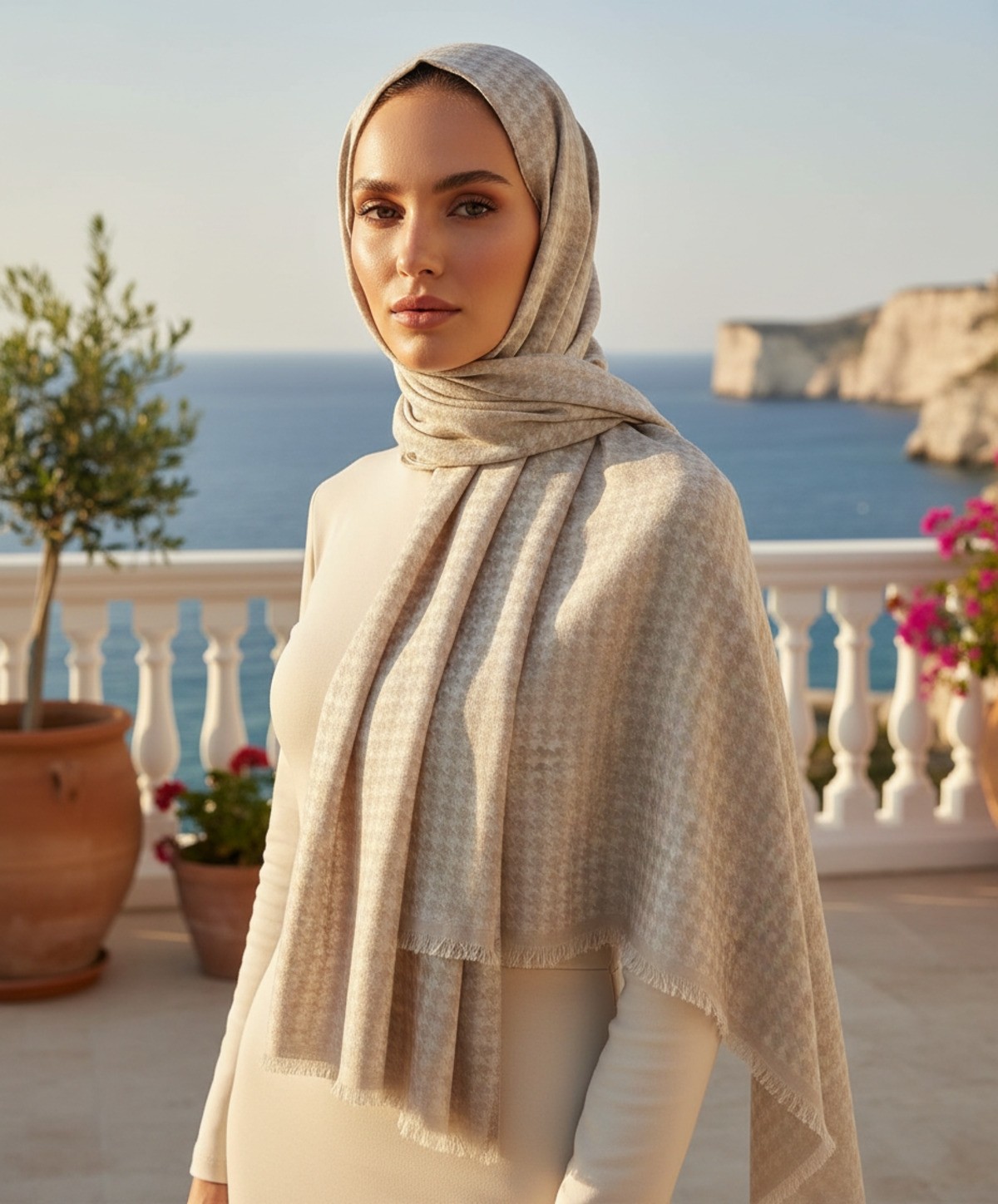 Lady Coco Kendinden Desenli Kaz Ayağı Krep Şal