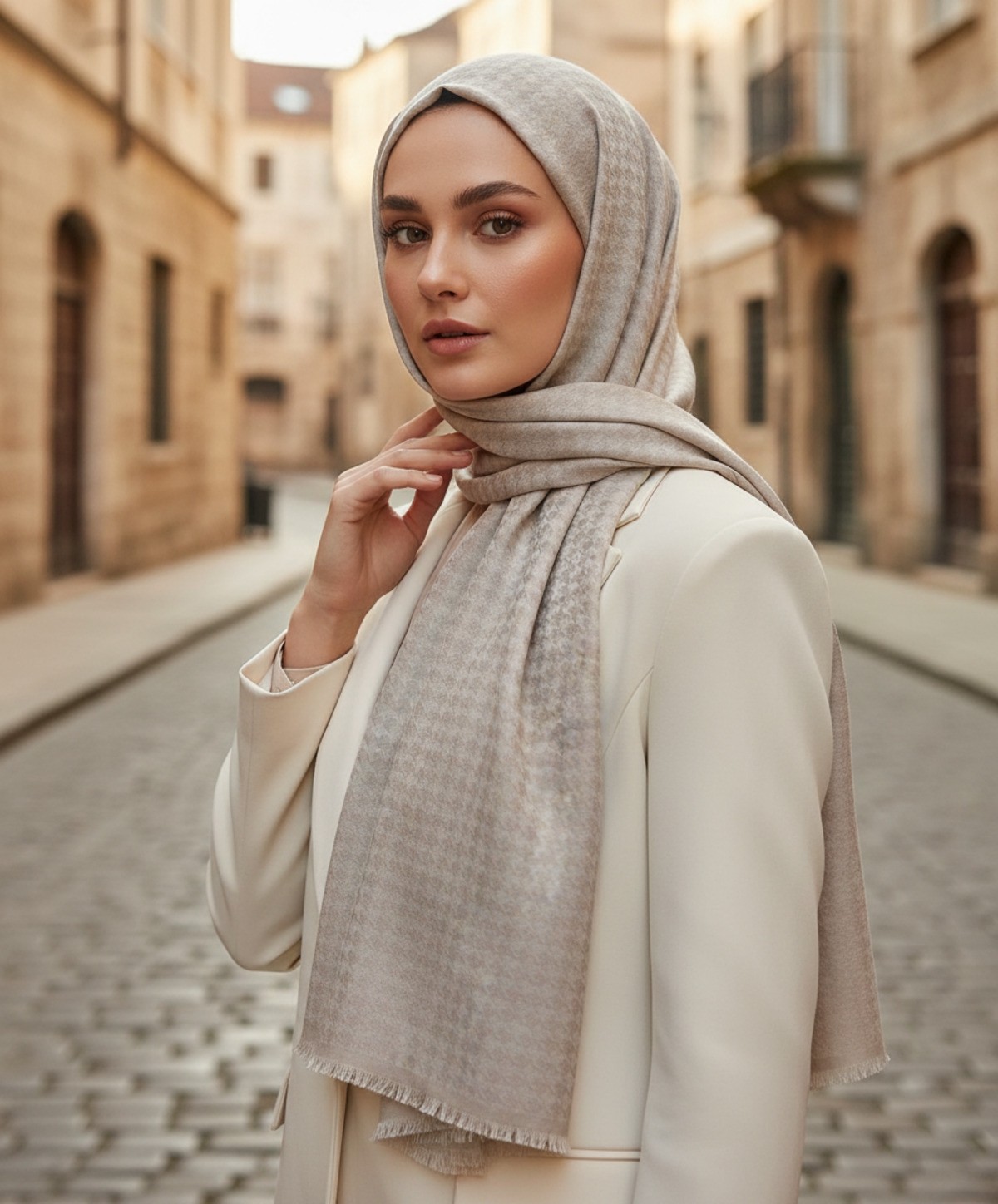 Lady Coco Kendinden Desenli Kaz Ayağı Krep Şal görsel 2