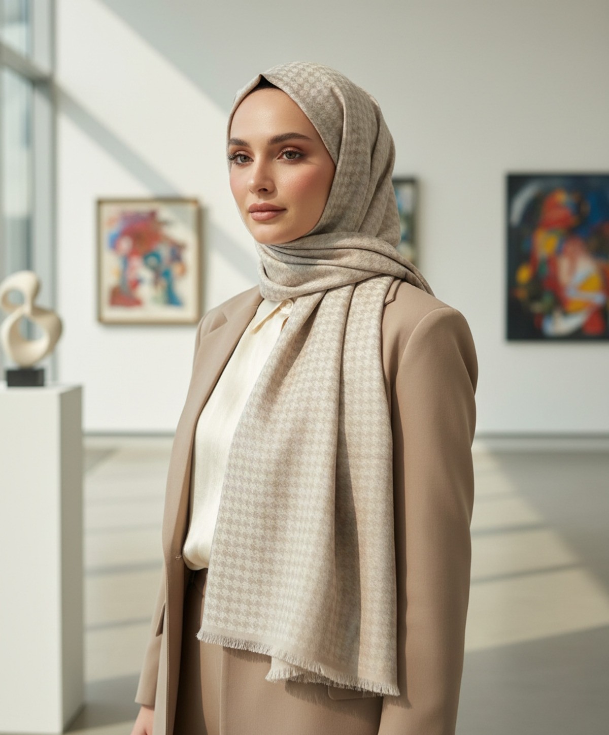 Lady Coco Kendinden Desenli Kaz Ayağı Krep Şal görsel 4