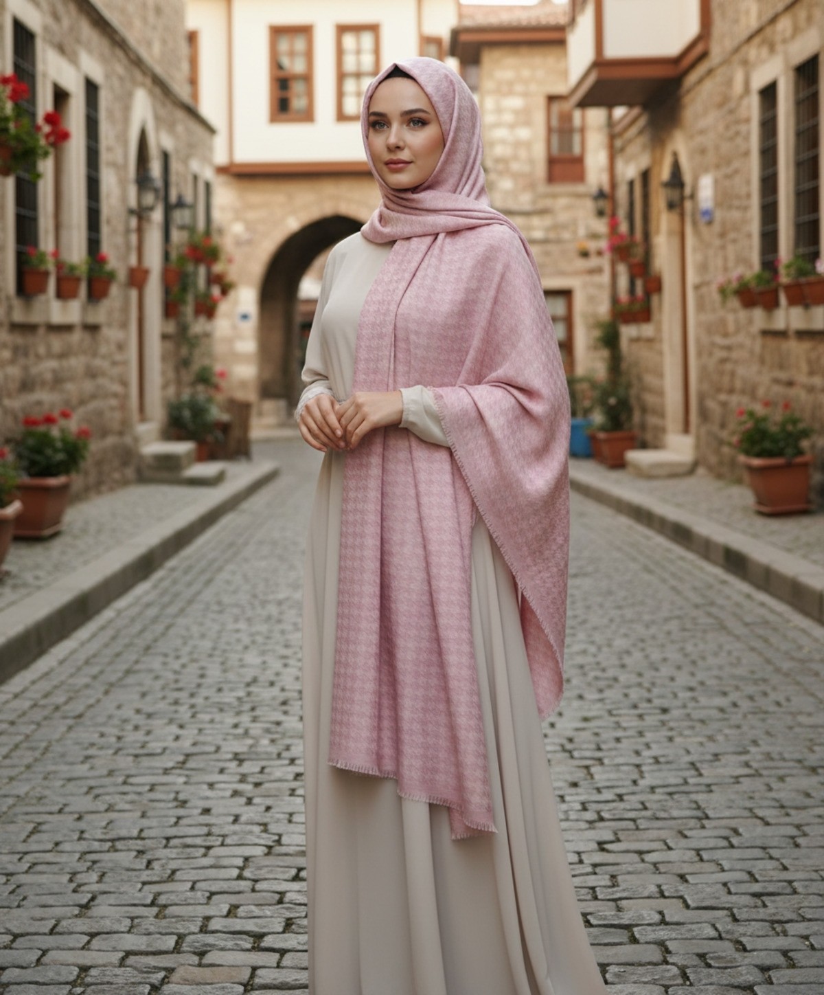 Lady Coco Kendinden Desenli Kaz Ayağı Krep Şal