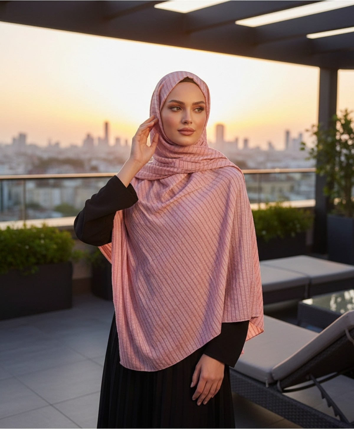 Modakaşmir Moda Kaşmir Satır Çizgili Şal Eflatun