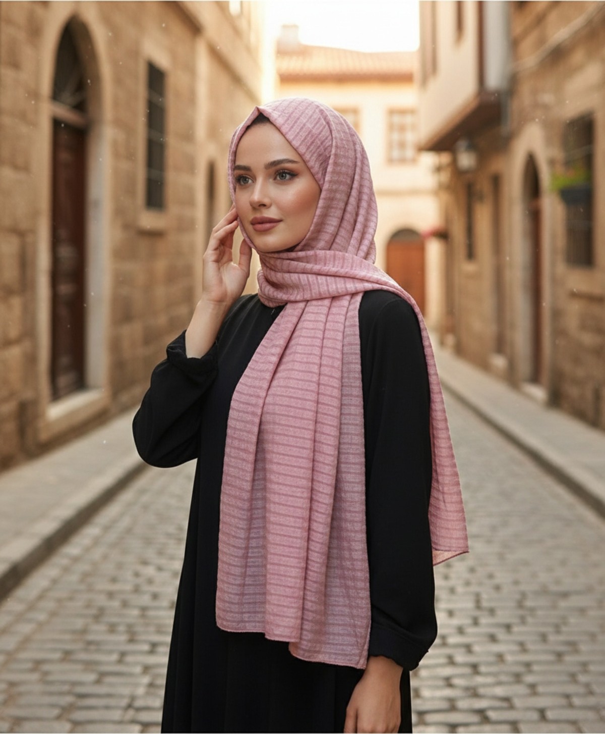 Modakaşmir Moda Kaşmir Satır Çizgili Şal Eflatun görsel 3