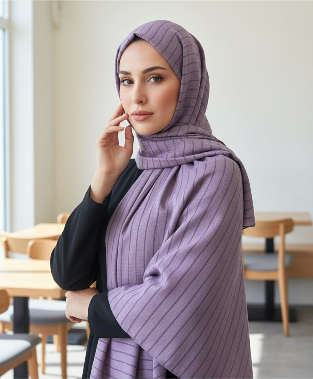 Modakaşmir Moda Kaşmir Satır Çizgili Şal Eflatun