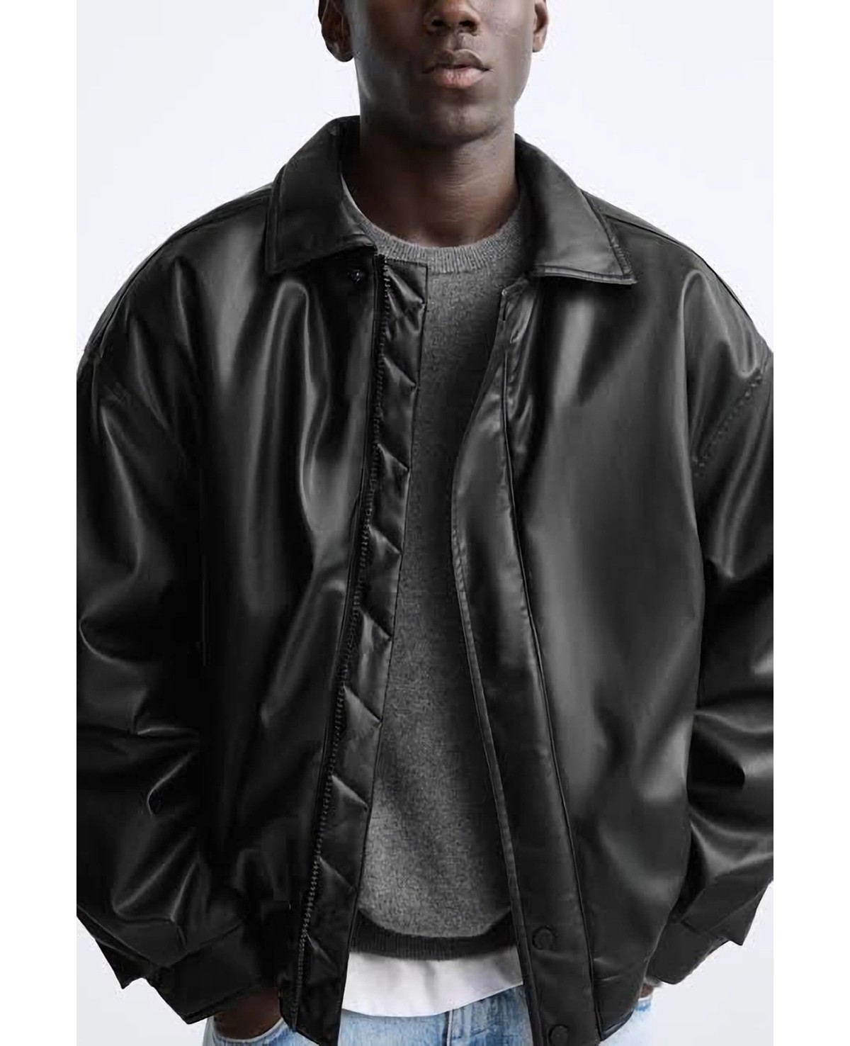 Baselco Erkek Premium Oversize Vintage Bomber Deri Ceket görsel 6