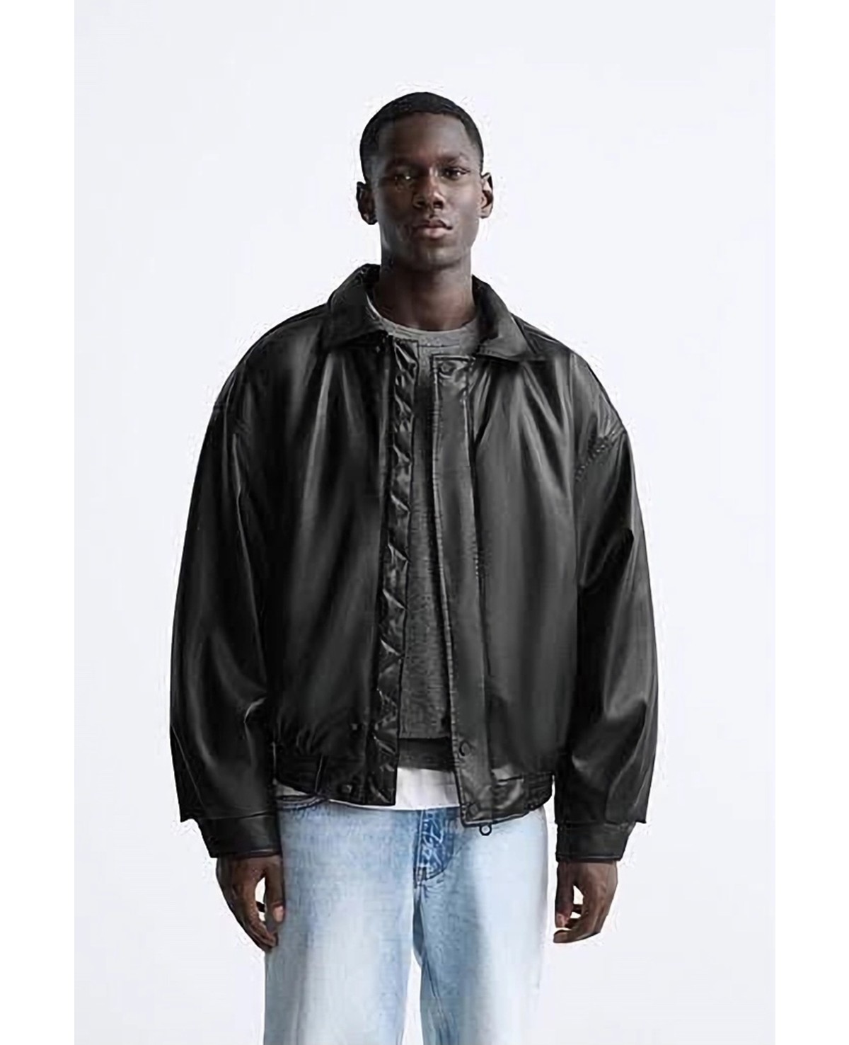 Baselco Erkek Premium Oversize Vintage Bomber Deri Ceket görsel 7
