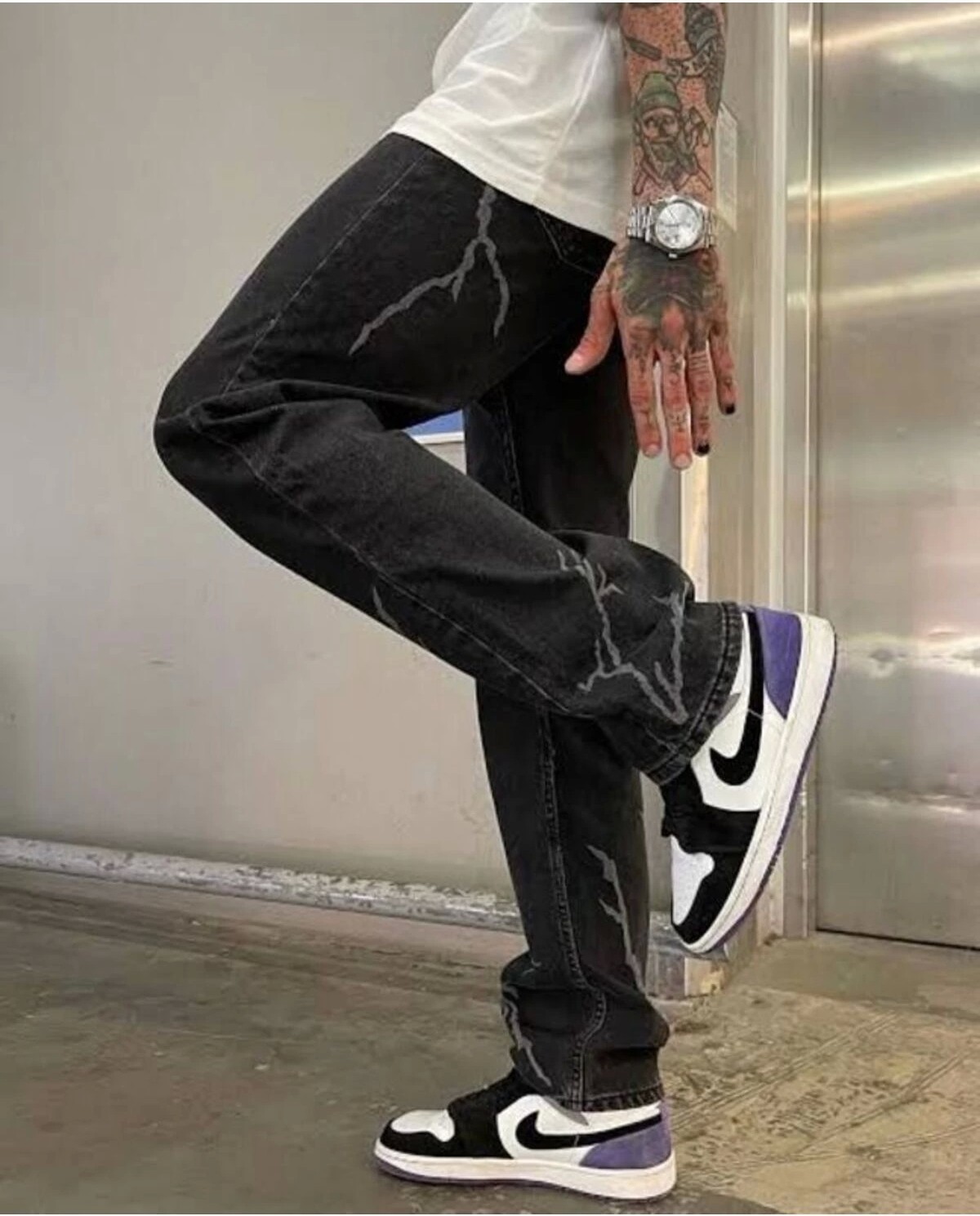 Phantom Jns By Sekman Baggy Fit Şimşek/yıldırım Desenli Koyu Gri Kot Pantolon Denim Oversize Phantom Jeans Sokak Stili görsel 2