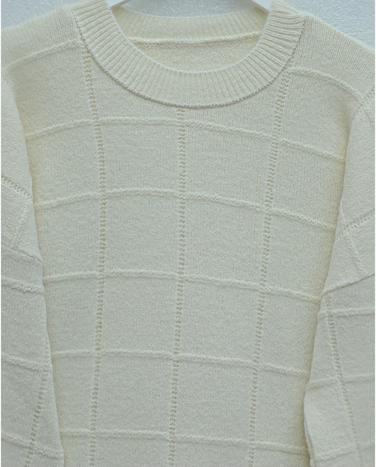 Moda Morfo Kare Desenli Yırtmaçlı Yumoş Triko Tunik -Ekru görsel 4
