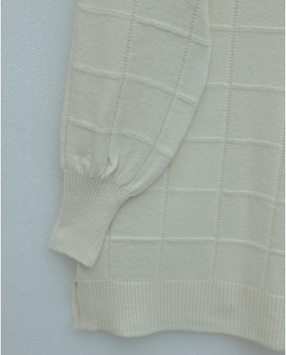 Moda Morfo Kare Desenli Yırtmaçlı Yumoş Triko Tunik -Ekru görsel 5