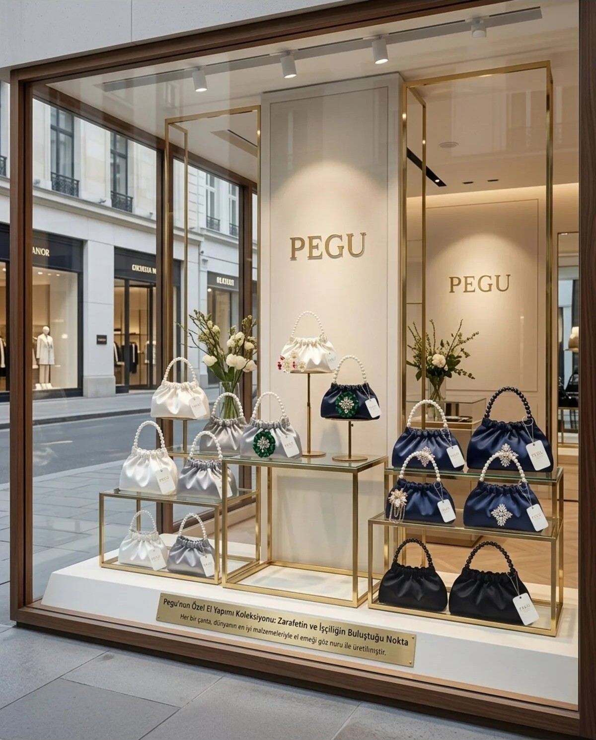 Pegu Royale Serisi Inci Saplı Büzgülü Gül Desenli El Yapımı Lux Çanta , Düğün , Abiye , Nişan , Kutlama , Günlük ..07 görsel 4