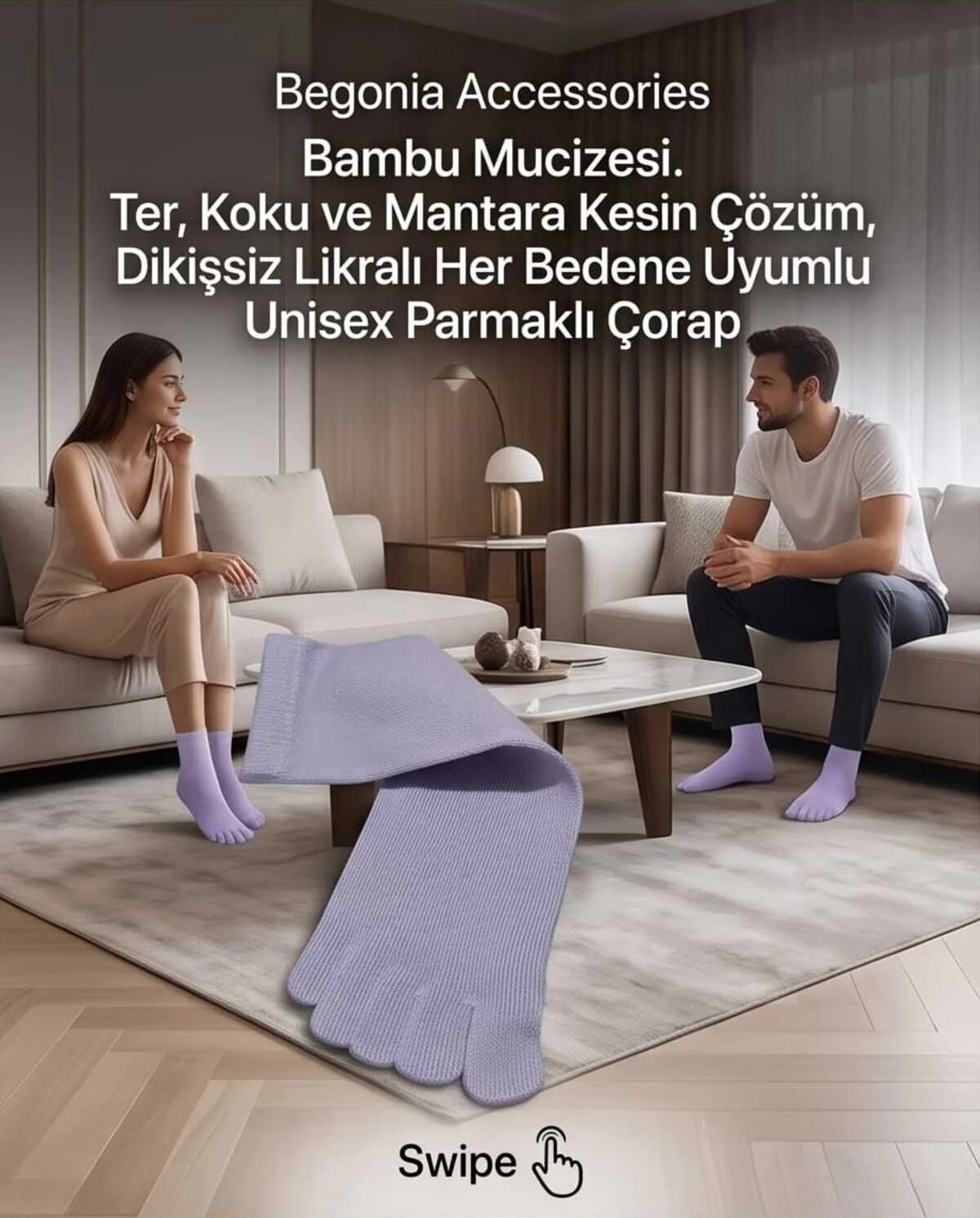 Begonia Accessories Bambu Parmaklı Çorap Dikişsiz Unisex Antialerjik Terleme ve Koku Karşıtı Likralı Esnek Çorap -278-3 görsel 3