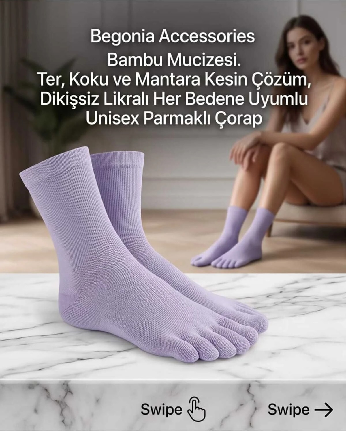 Begonia Accessories Bambu Parmaklı Çorap Dikişsiz Unisex Antialerjik Terleme ve Koku Karşıtı Likralı Esnek Çorap -278-3 görsel 7