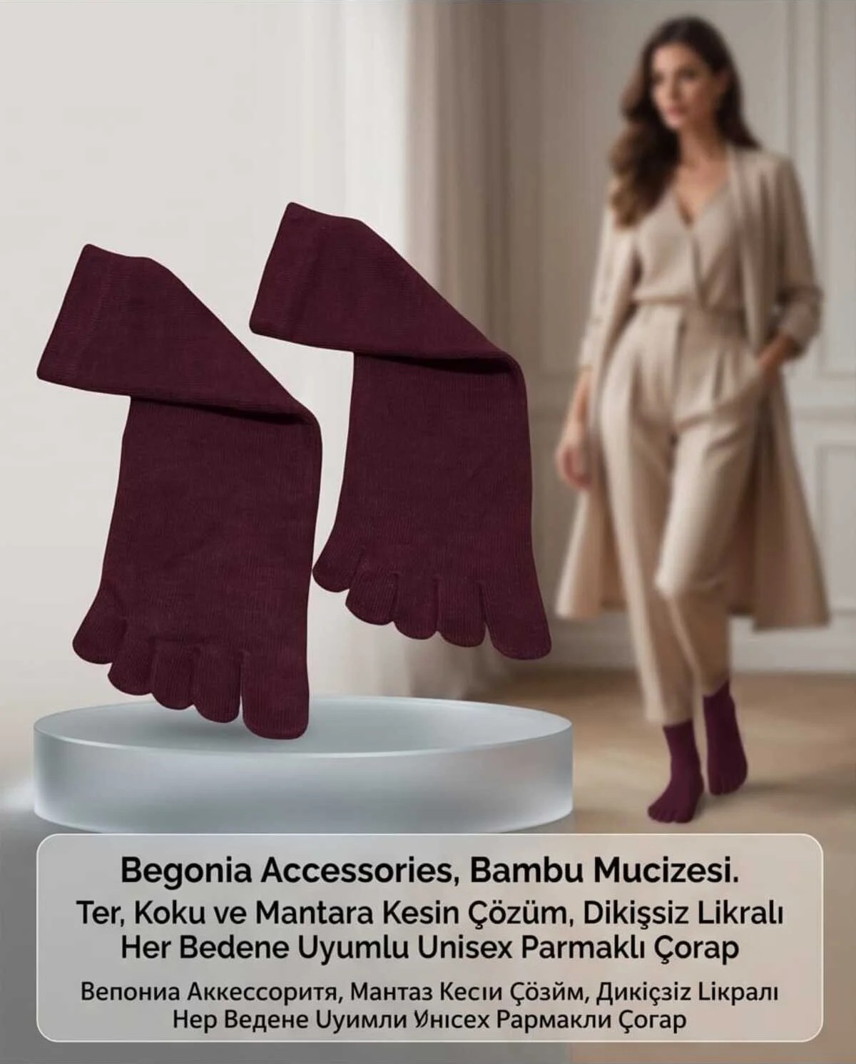 Begonia Accessories Bambu Parmaklı Çorap Dikişsiz Unisex Antialerjik Terleme ve Koku Karşıtı Likralı Esnek Çorap -278-1 görsel 6