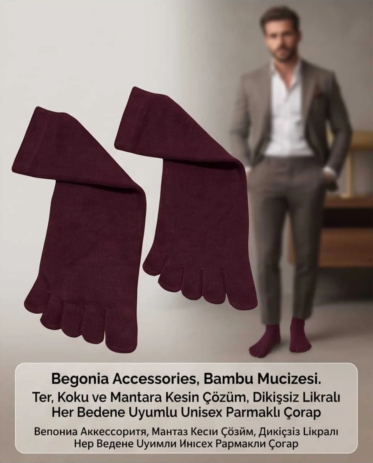 Begonia Accessories Bambu Parmaklı Çorap Dikişsiz Unisex Antialerjik Terleme ve Koku Karşıtı Likralı Esnek Çorap -278-1 görsel 7