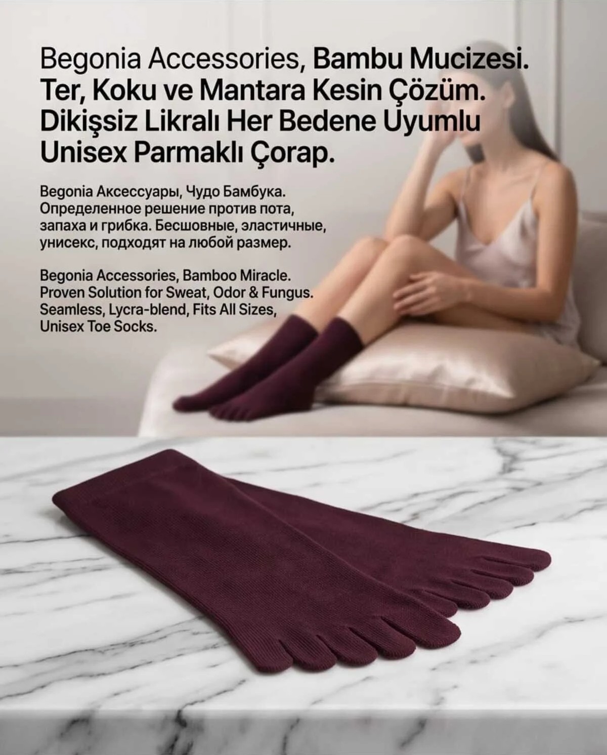 Begonia Accessories Bambu Parmaklı Çorap Dikişsiz Unisex Antialerjik Terleme ve Koku Karşıtı Likralı Esnek Çorap -278-1 görsel 8