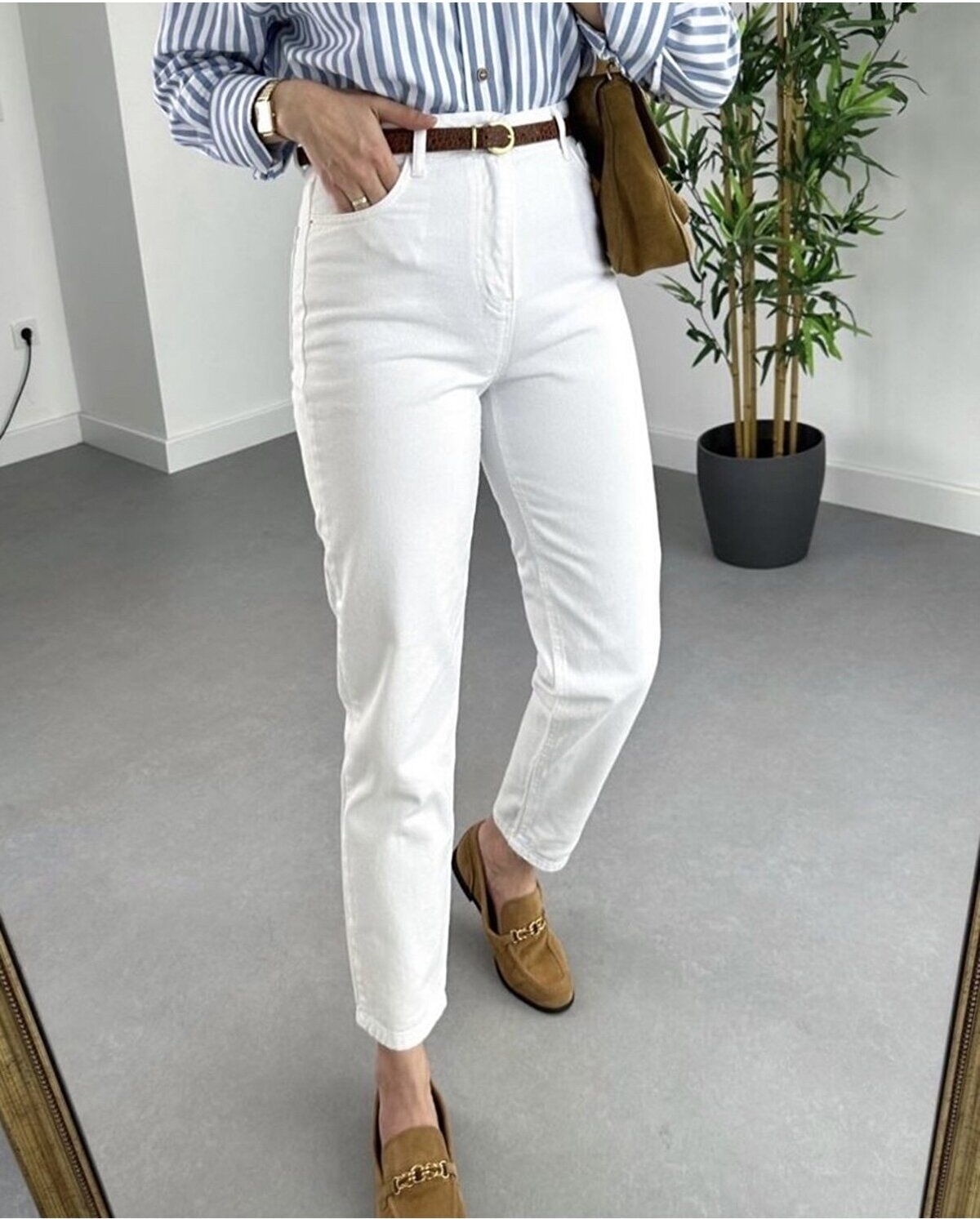 ByCukurovaFrango Mona Beyaz Mom Jean Kadın Boyfriend Yüksek Bel Likralı Kot Pantolon görsel 7