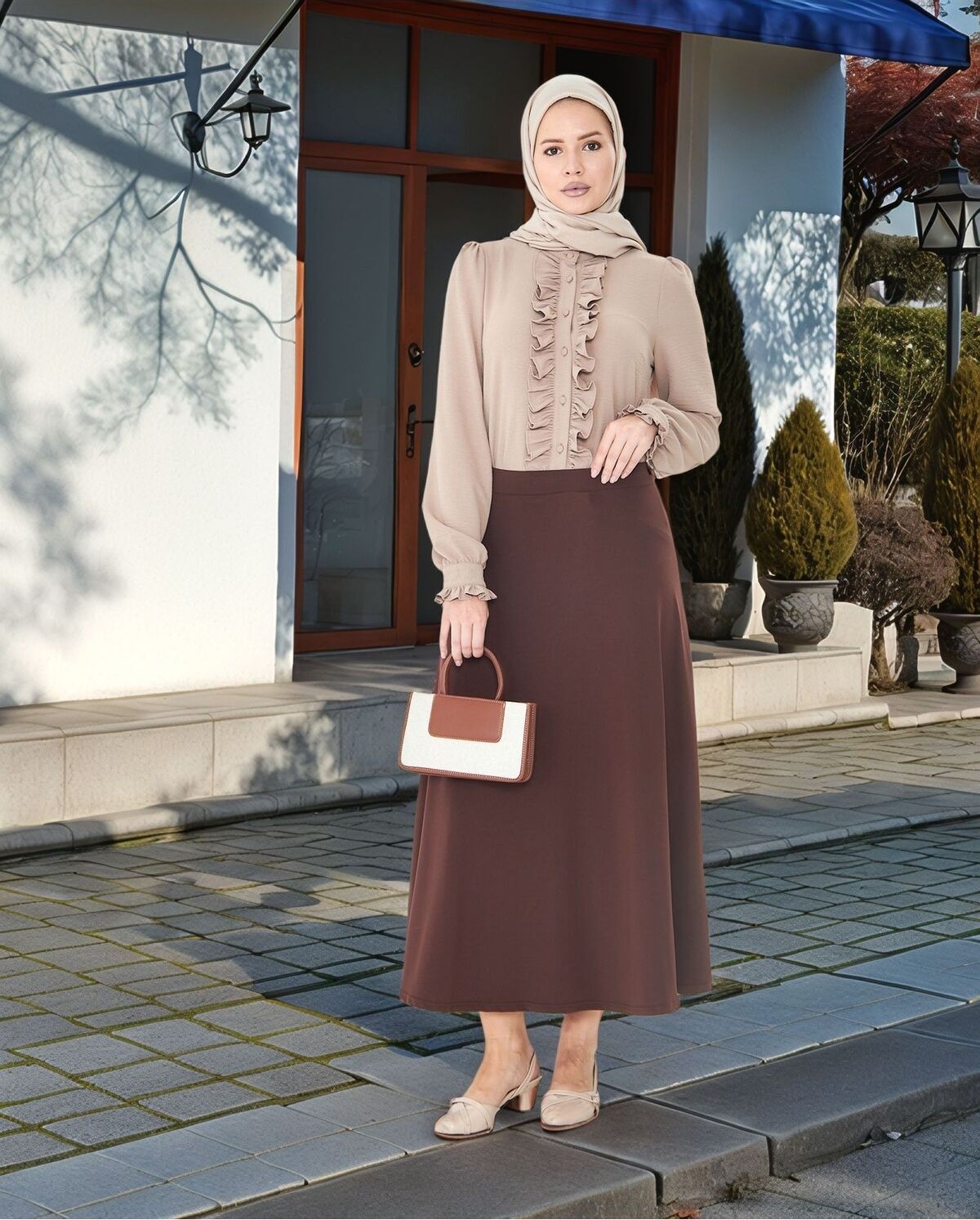 Lesa Wear Dökümlü Puf Kloş Tesettür Etek görsel 4