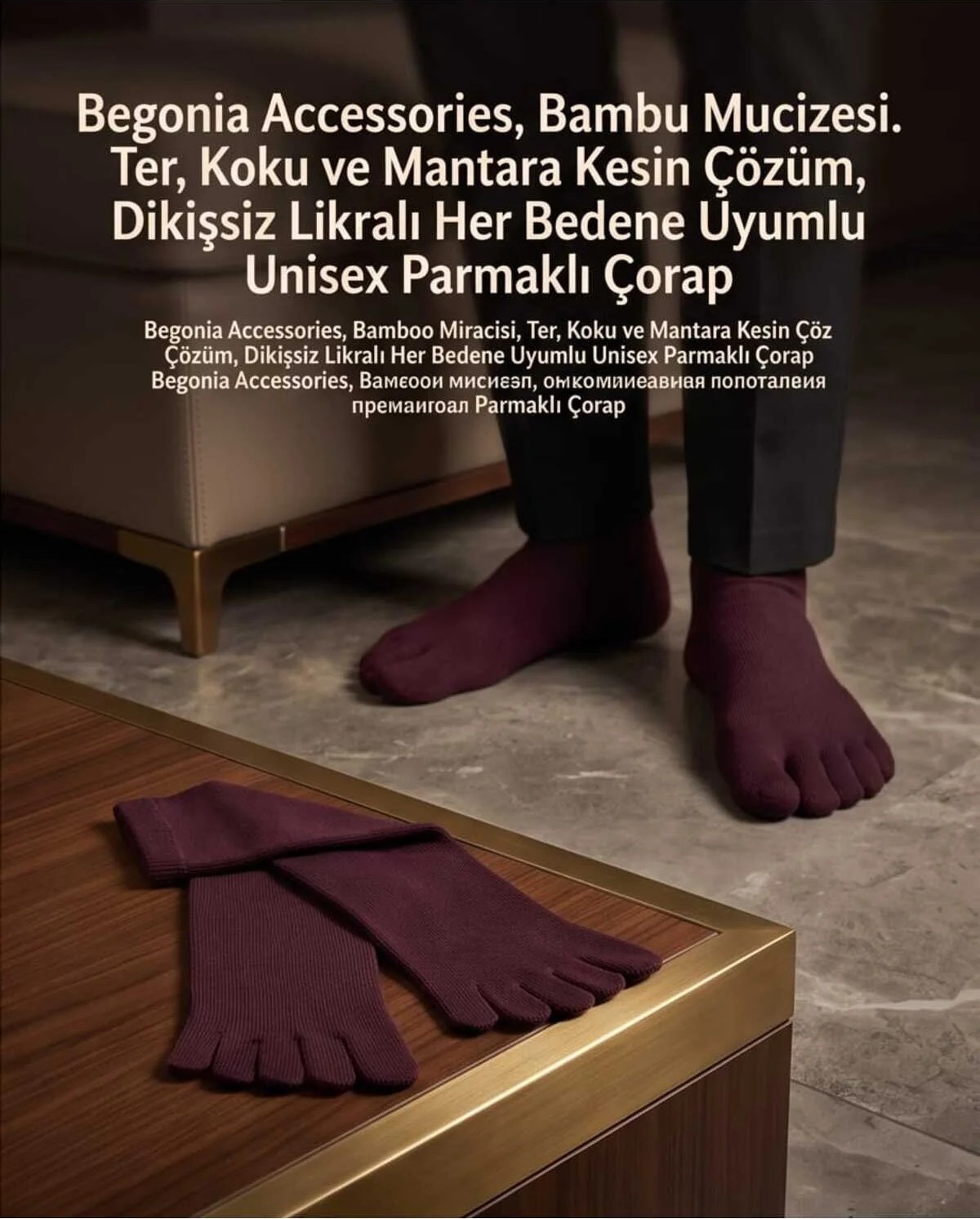 Begonia Accessories Bambu Parmaklı Çorap Dikişsiz Unisex Antialerjik Terleme ve Koku Karşıtı Likralı Esnek Çorap -278-1 görsel 4