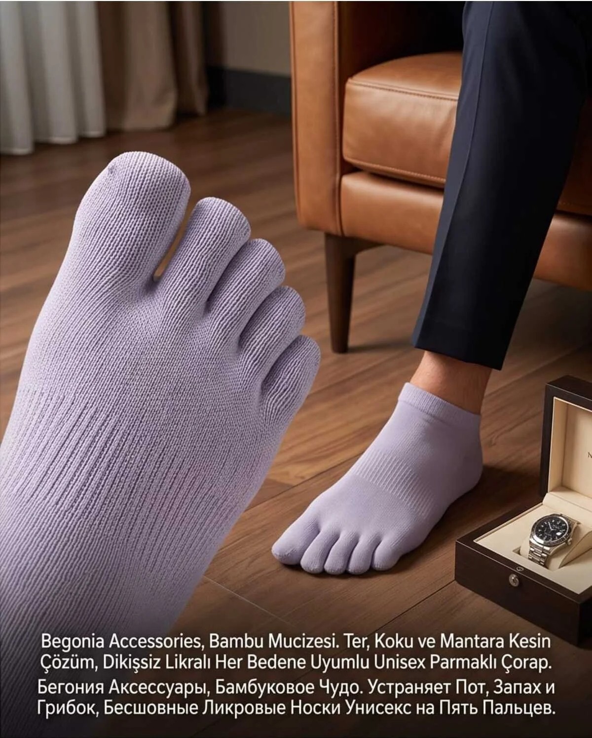 Begonia Accessories Bambu Parmaklı Çorap Dikişsiz Unisex Antialerjik Terleme ve Koku Karşıtı Likralı Esnek Çorap -278-3 görsel 5