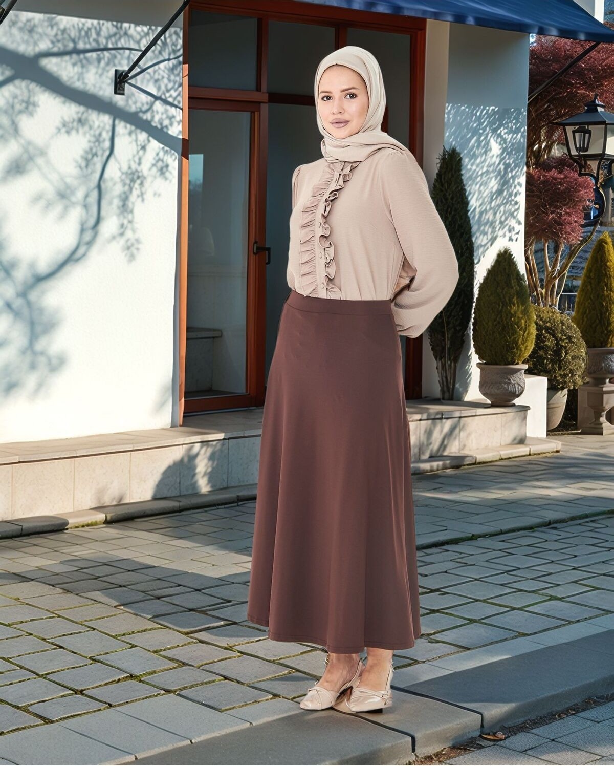Lesa Wear Dökümlü Puf Kloş Tesettür Etek görsel 3