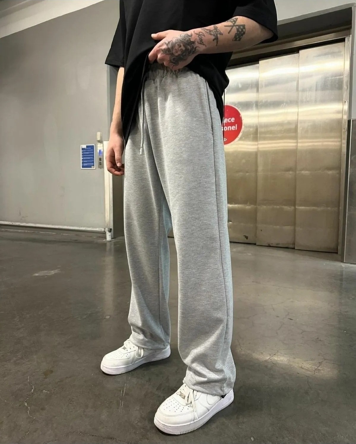 EYDAMOON Erkek Gri Relax Fit Baggy Kalıp 2 Iplik Eşofman Altı