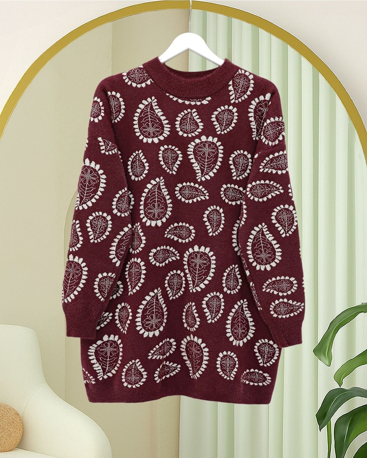 Moda Morfo Dik Yaka Damla Desenli Sakallı Salaş Triko Kazak -Laci görsel 7