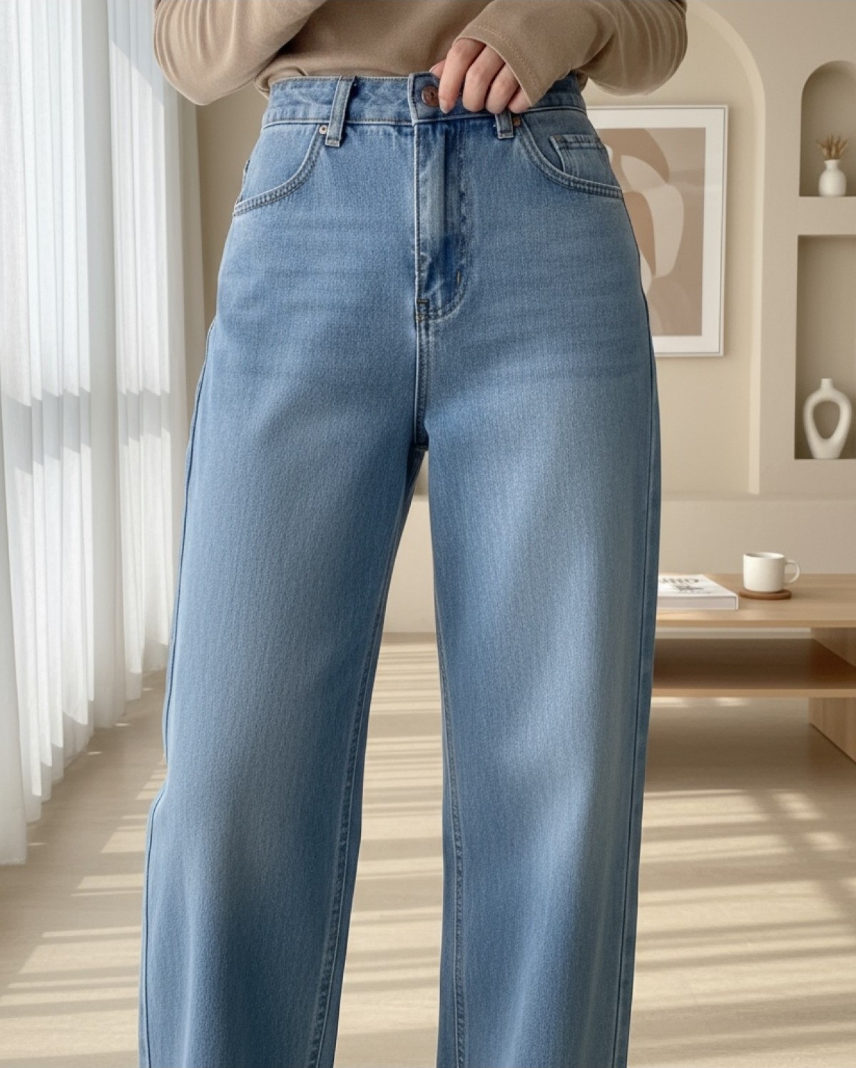 Moda Morfo Çok Cepli Yüksek Bel Kot Pantolon -Mavi görsel 7