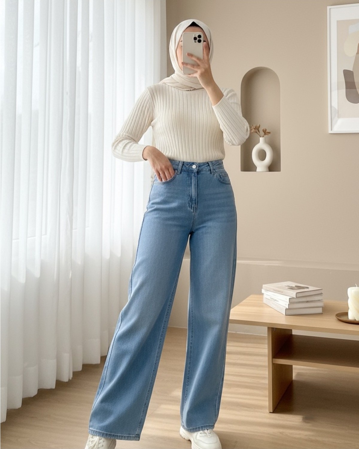 Moda Morfo Çok Cepli Yüksek Bel Kot Pantolon -Mavi görsel 8