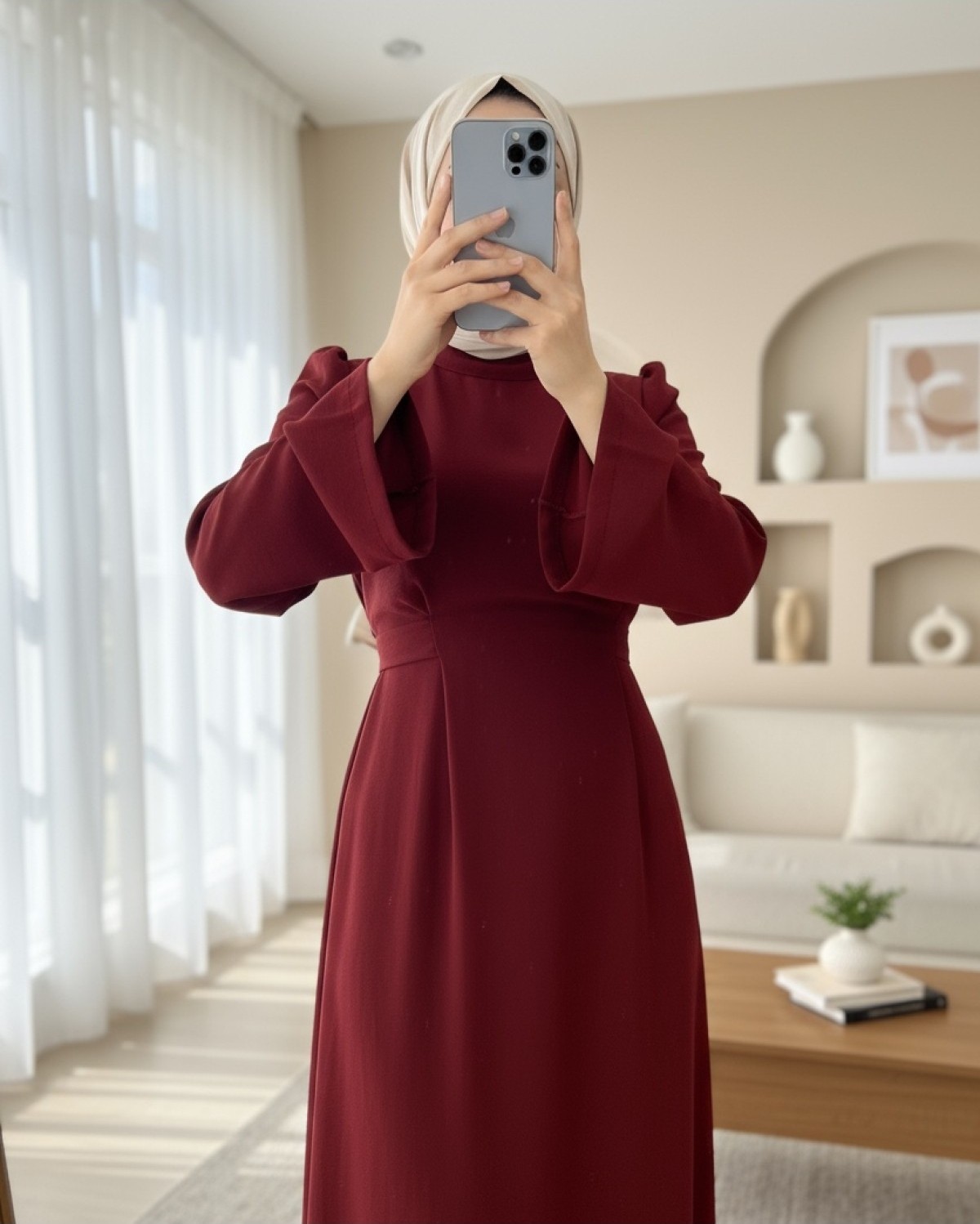 Moda Morfo Hakim Yaka Belden Bağlamalı Elbise -Zümrüt görsel 5