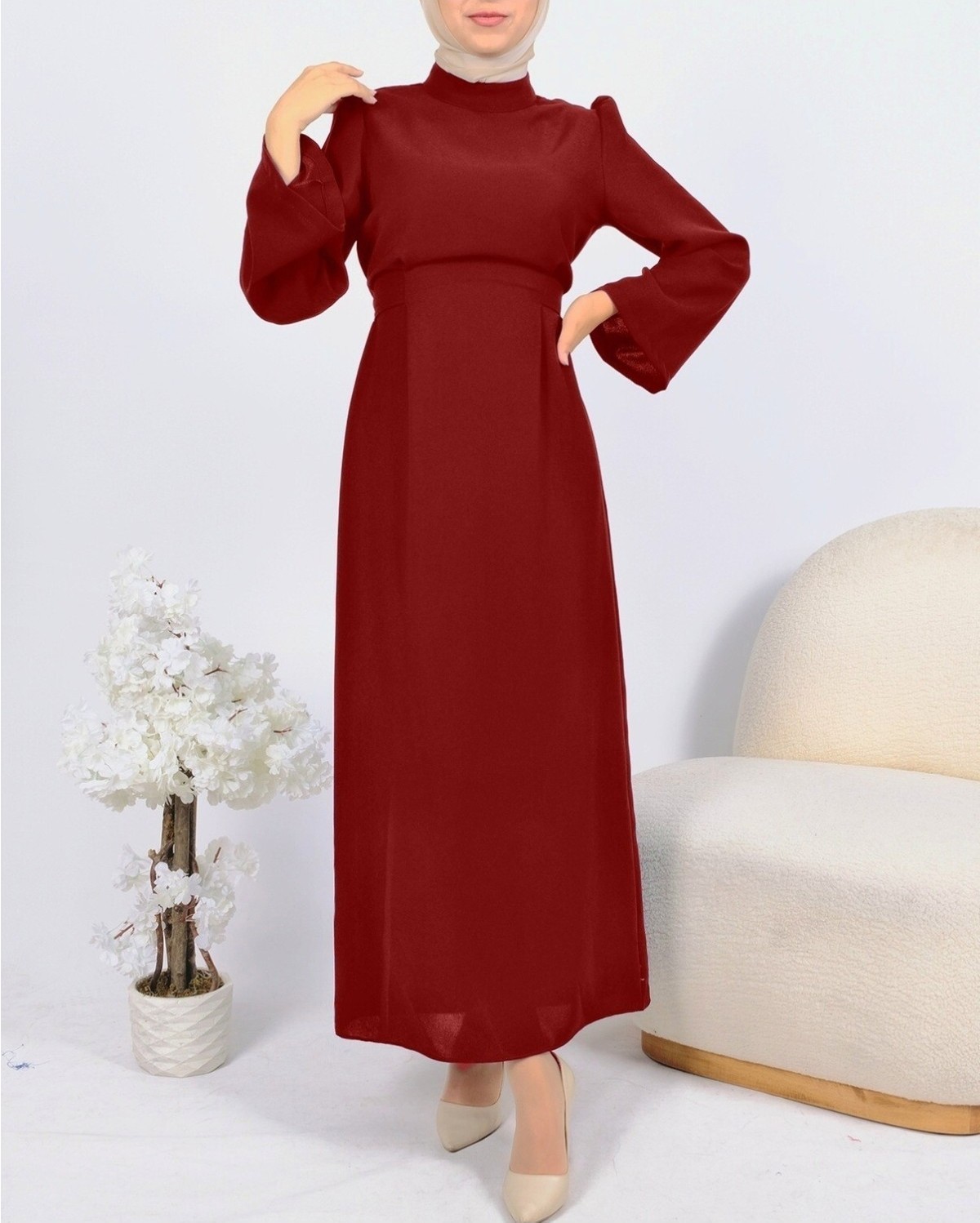 Moda Morfo Hakim Yaka Belden Bağlamalı Elbise -Zümrüt görsel 6