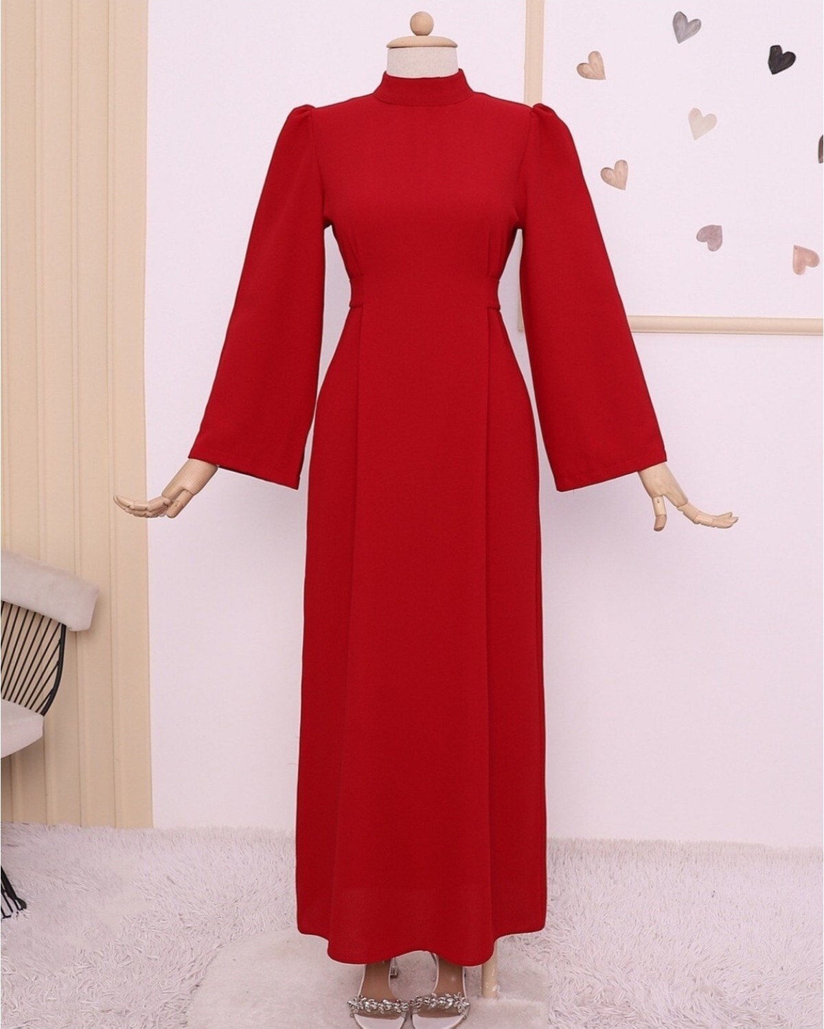 Moda Morfo Hakim Yaka Belden Bağlamalı Elbise -Zümrüt görsel 8