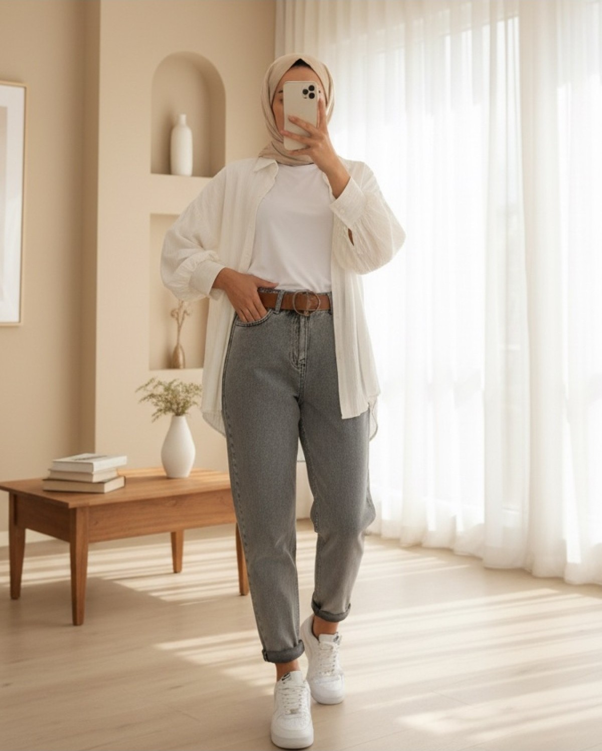 Moda Morfo Kemerli Kot Pantolon -Açık Mavi görsel 6