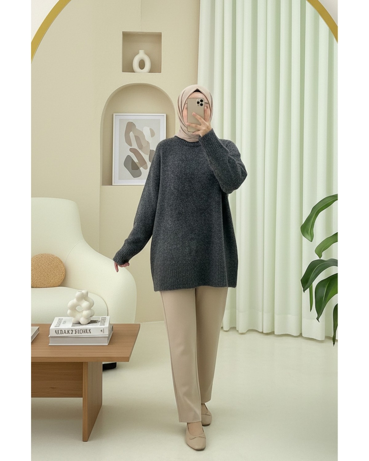 Moda Morfo Yuvarlak Yaka Salaş Yumoş Triko Kazak -Bordo görsel 8