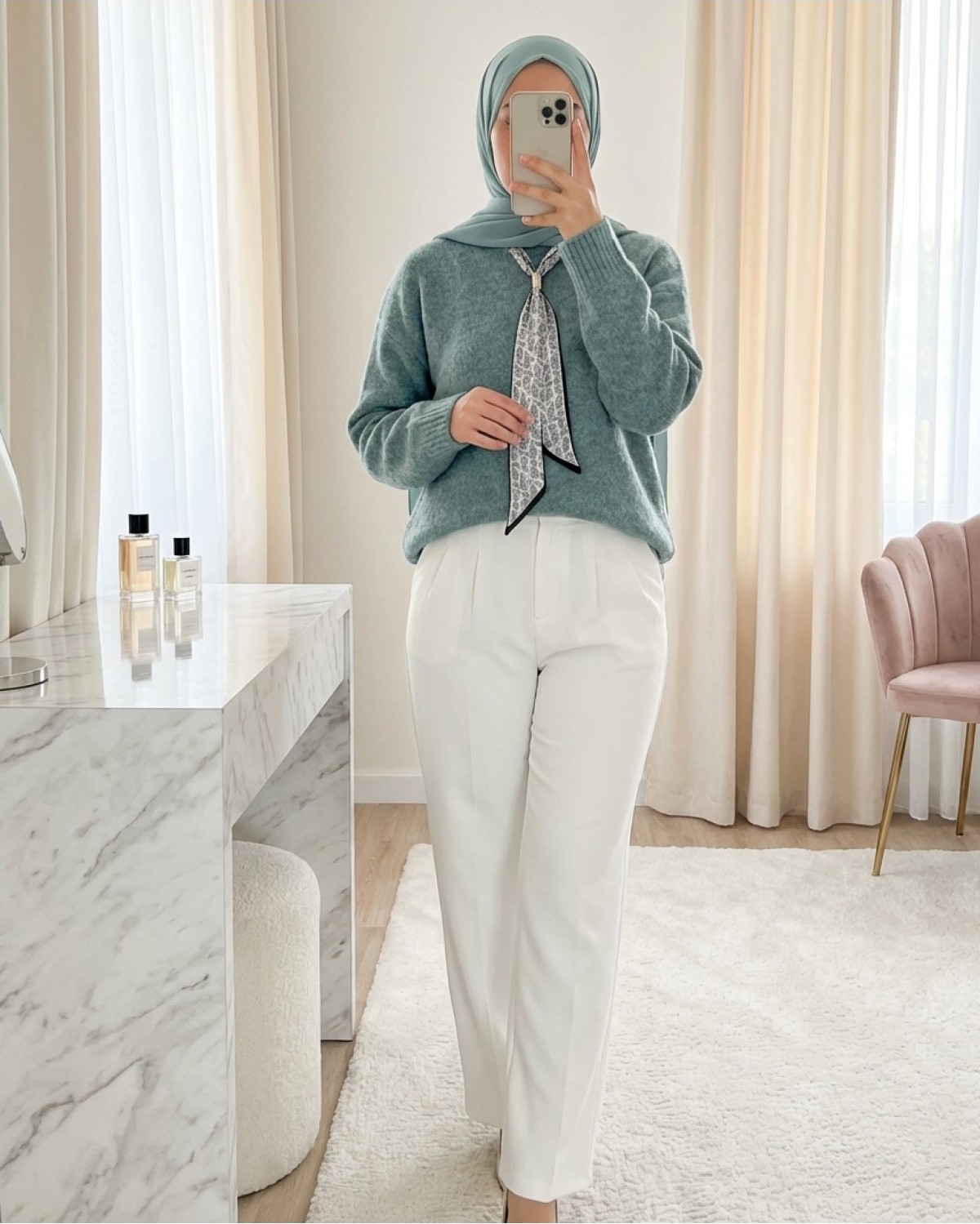 Moda Morfo Fularlı Yumoş Triko Kazak -Laci görsel 7