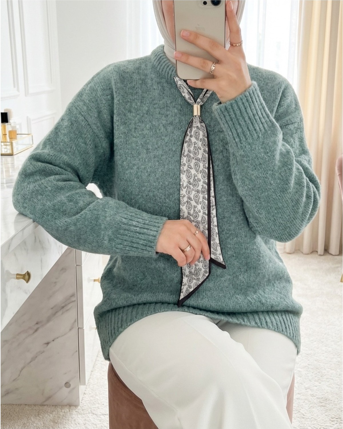 Moda Morfo Fularlı Yumoş Triko Kazak -Laci görsel 8