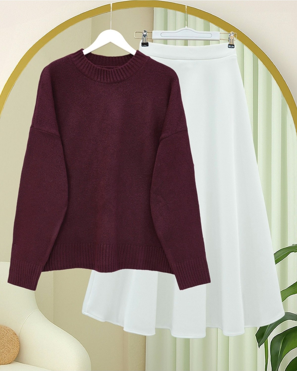 Moda Morfo Yarım Boğazlı Salaş Triko Kazak -Bordo görsel 3