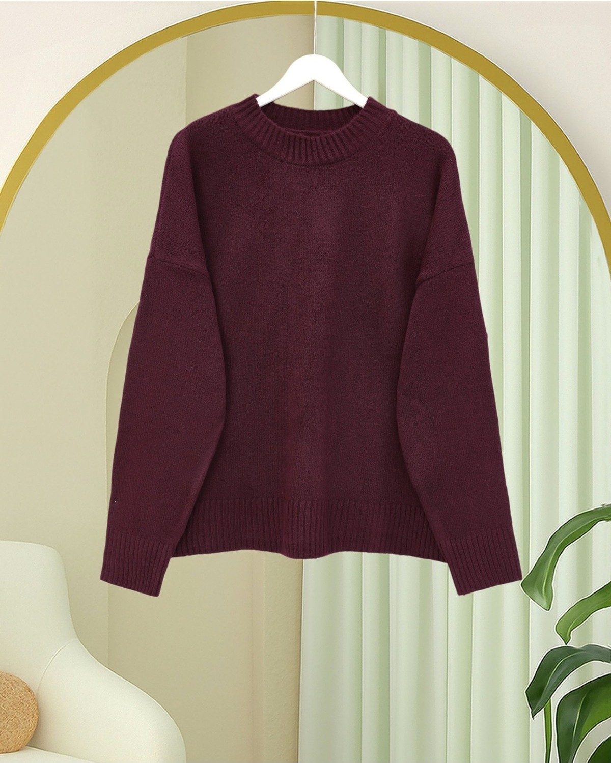 Moda Morfo Yarım Boğazlı Salaş Triko Kazak -Bordo görsel 4