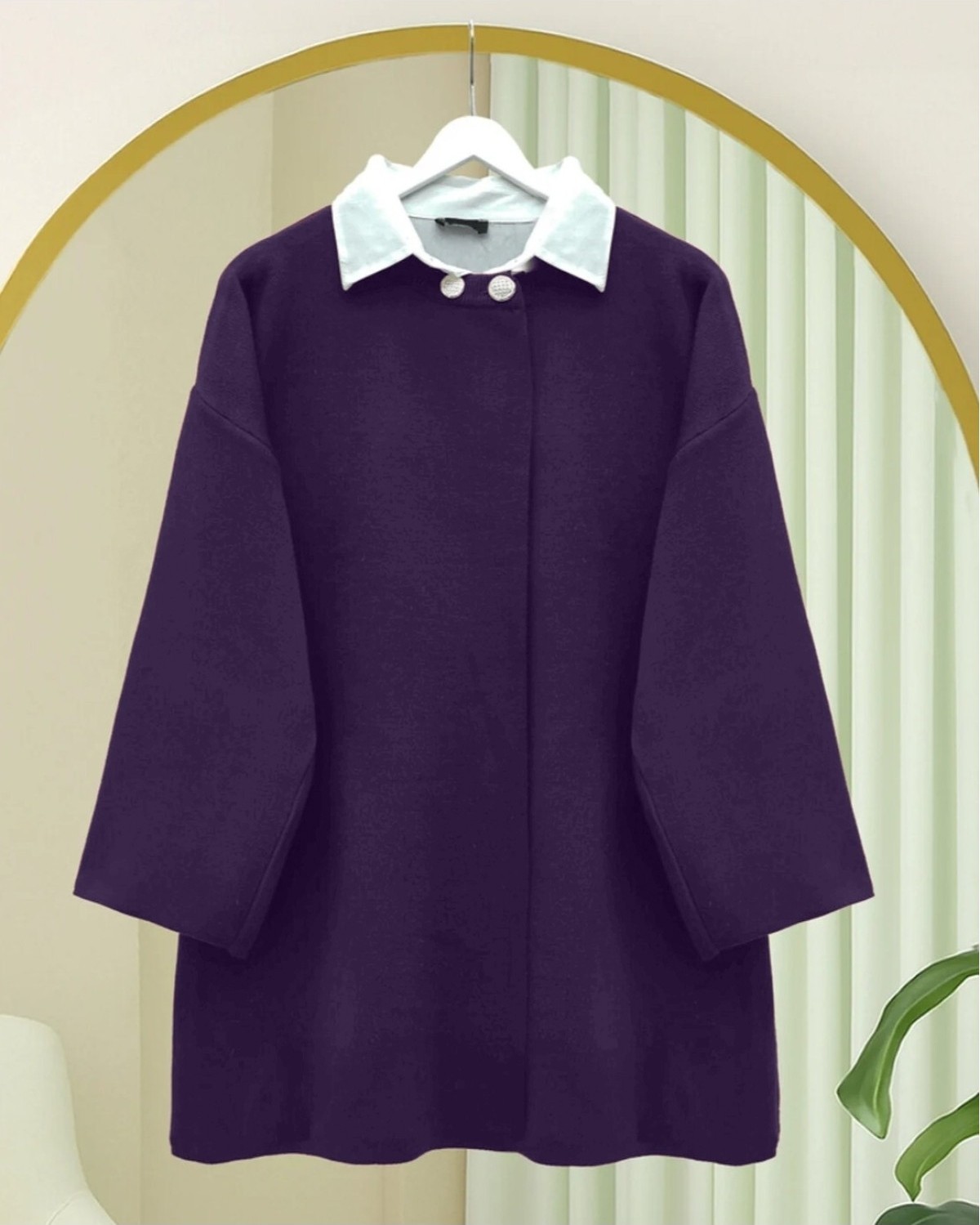 Moda Morfo Çift Düğmeli Salaş Triko Panço -Mor